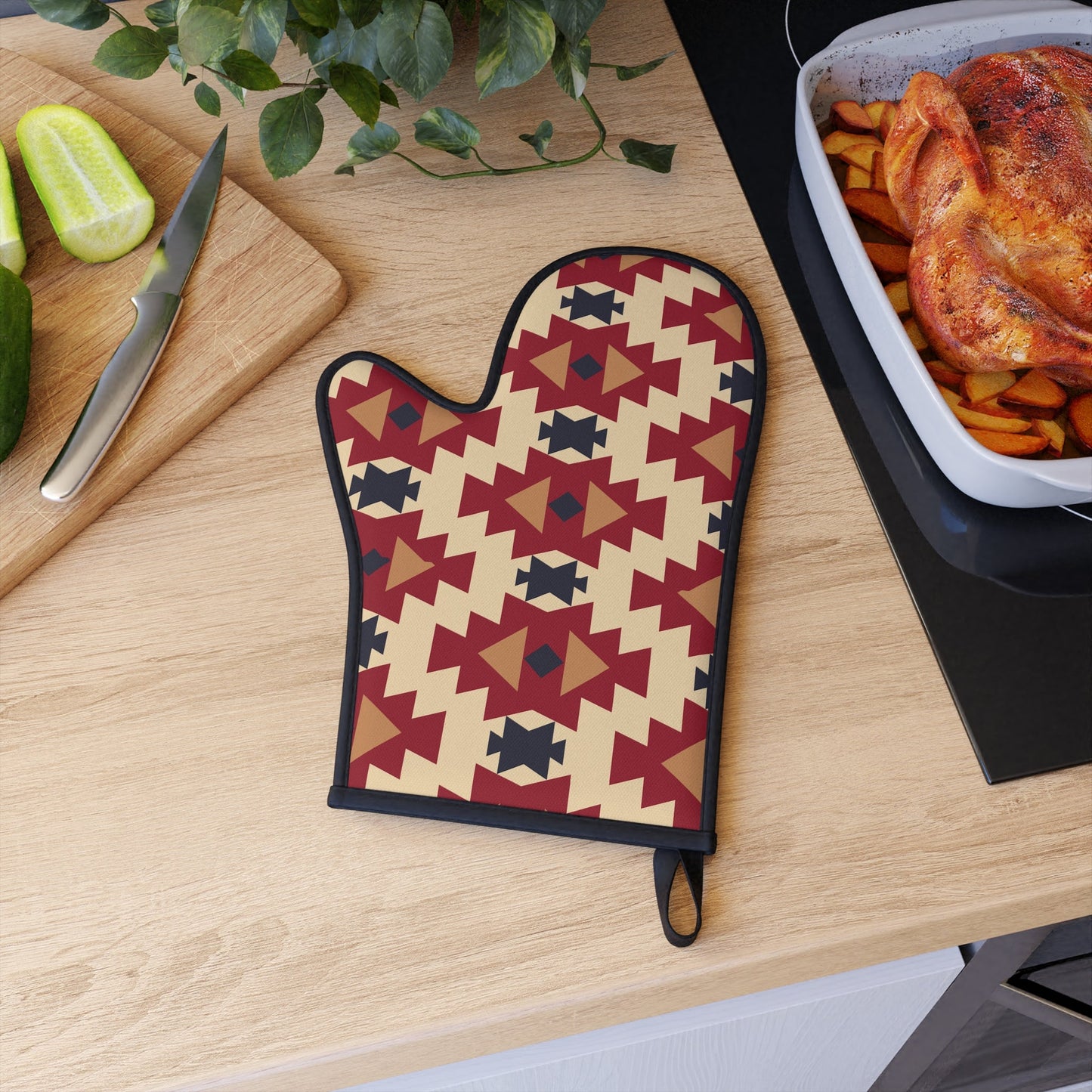 Southwestern Aztec Pattern Oven Glove, Retro Colors Oven Mit