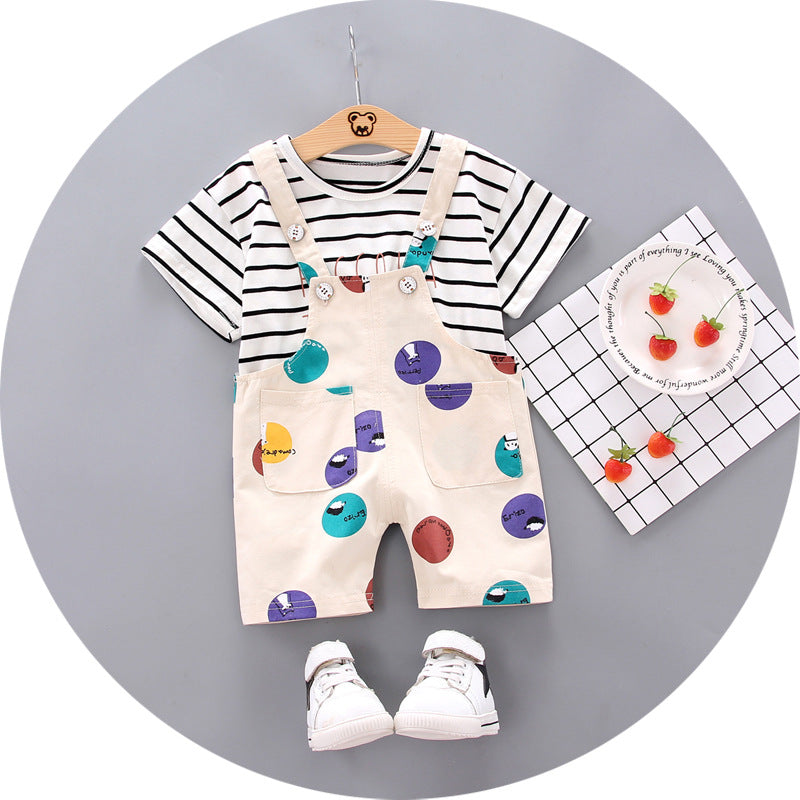 Rainbow Polka Dot Short Sleeve Printed Overall Jumpsuit