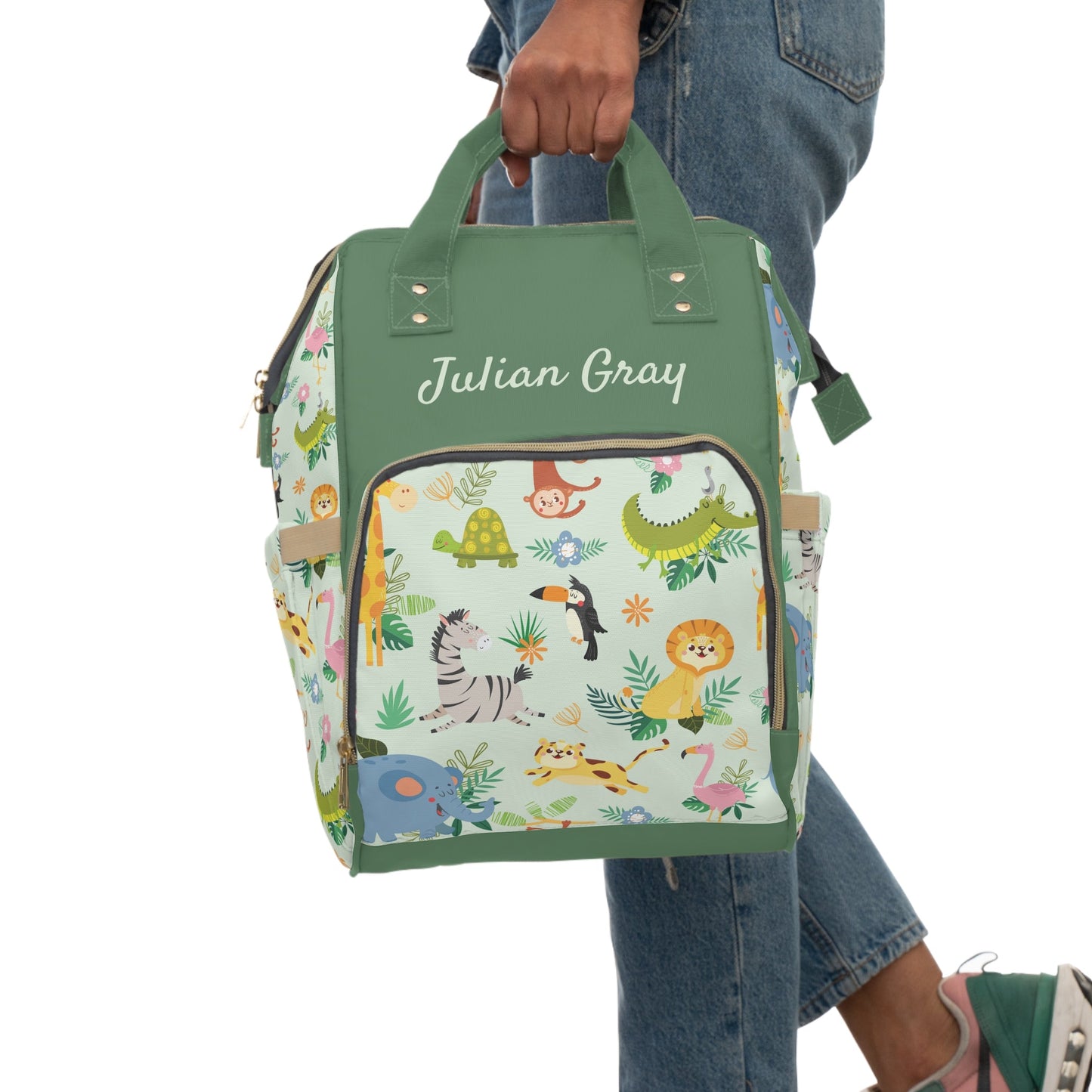 Personalized Jungle Animal Boys Multifunctional Diaper Backpack, Newborn Gift, Baby Shower Gift, Baby Diaper Bag Nappy Stroller Bag