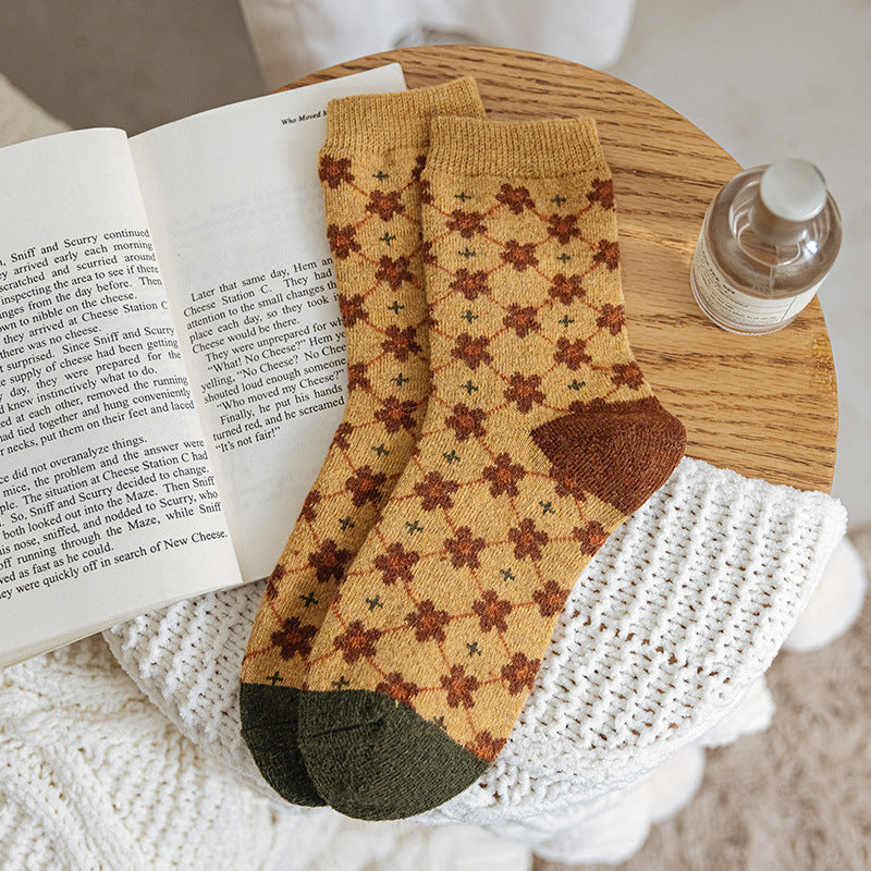 Thickened Warm Long-tube Floral Socks