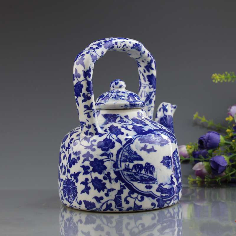 Elegant Blue and White Teapot Home Decoration