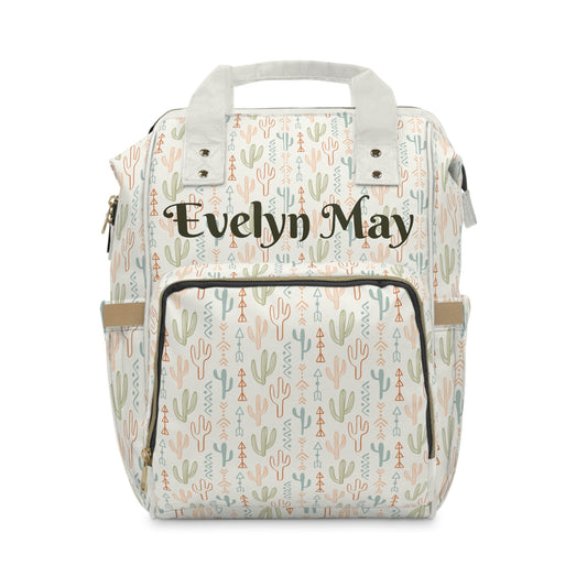 Personalized Cactus Pattern Multifunctional Diaper Backpack, Newborn Gift, Baby Shower Gift, Desert Themed Babyshower