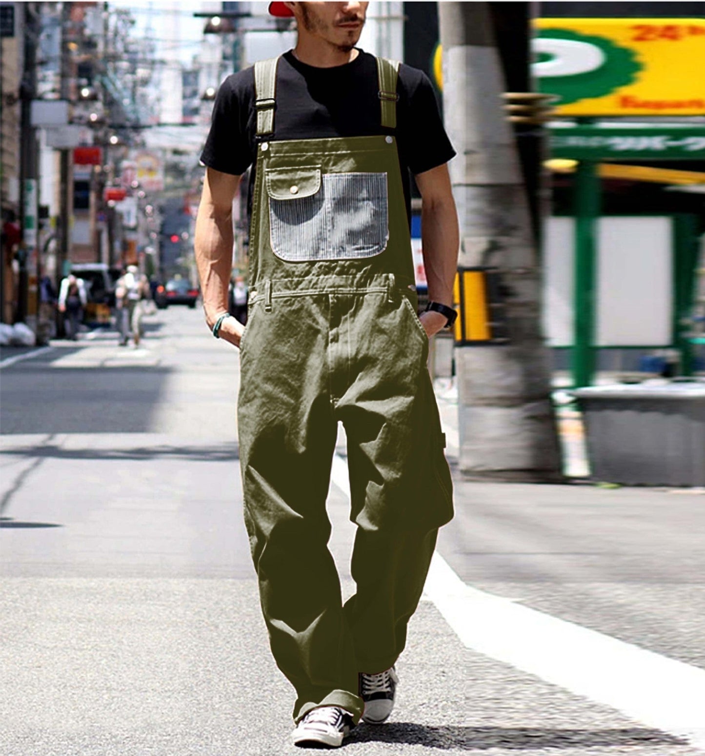 Men's Patch Pocket Multi-pocket Overalls