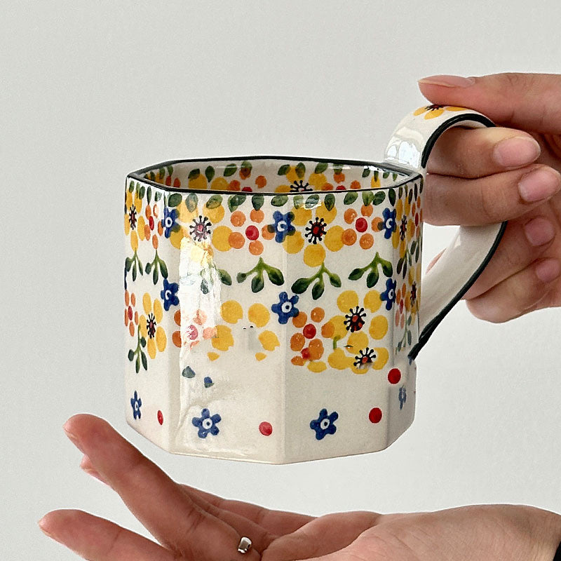 Vintage Hand-painted Summer Yellow Flower Mug Ceramic