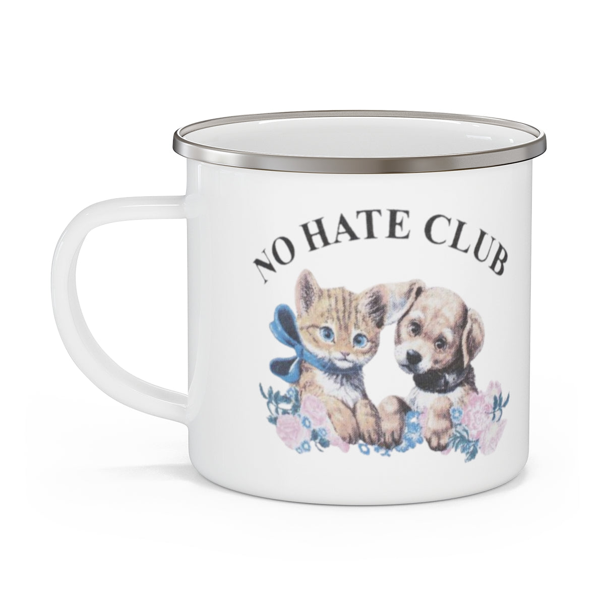 Cute Baby Animal Enamel Camping Mug, No Hate Spread Positivity Coffee Mug, Gift for Friend Friendsgiving Holiday Mug