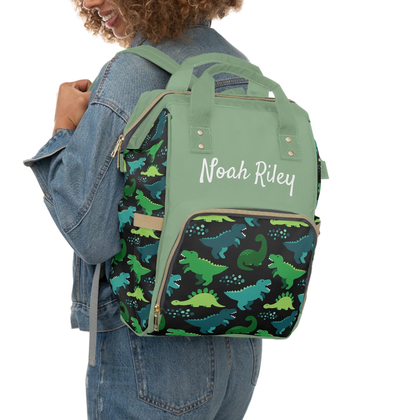 Personalized Dinosaur Pattern Multifunctional Diaper Backpack, Newborn Gift, Baby Shower Gift, Dino Themed Babyshower