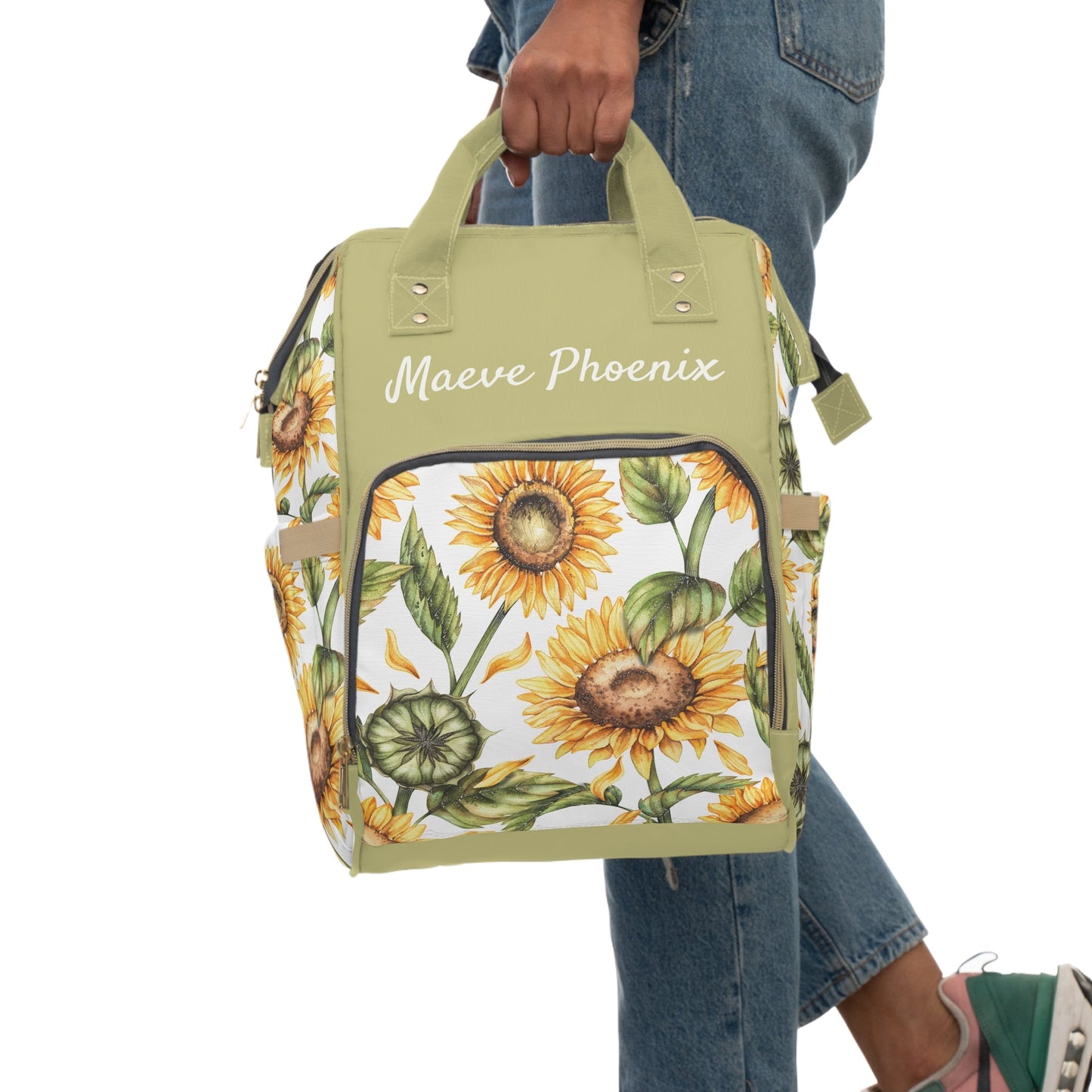 Personalized Sunflower Girls Multifunctional Diaper Backpack, Newborn Gift, Baby Shower Gift, Baby Diaper Bag Nappy Stroller Bag