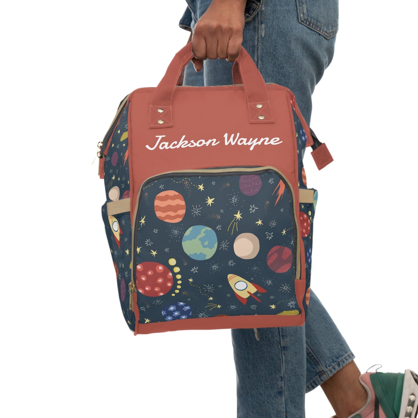 Personalized Space Pattern Multifunctional Diaper Backpack, Newborn Gift, Baby Shower Gift, Outer Space Themed Babyshower