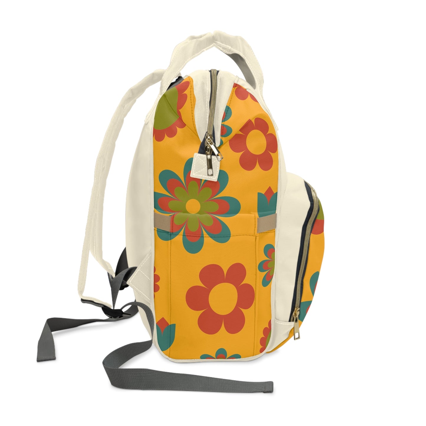 Personalized 70s Inspired Flower Power Print Pattern Multifunctional Diaper Backpack, Newborn Gift, Baby Shower Gift, Retro Backpack