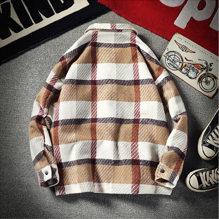 Mid-length Men's Plaid Woolen Jacket