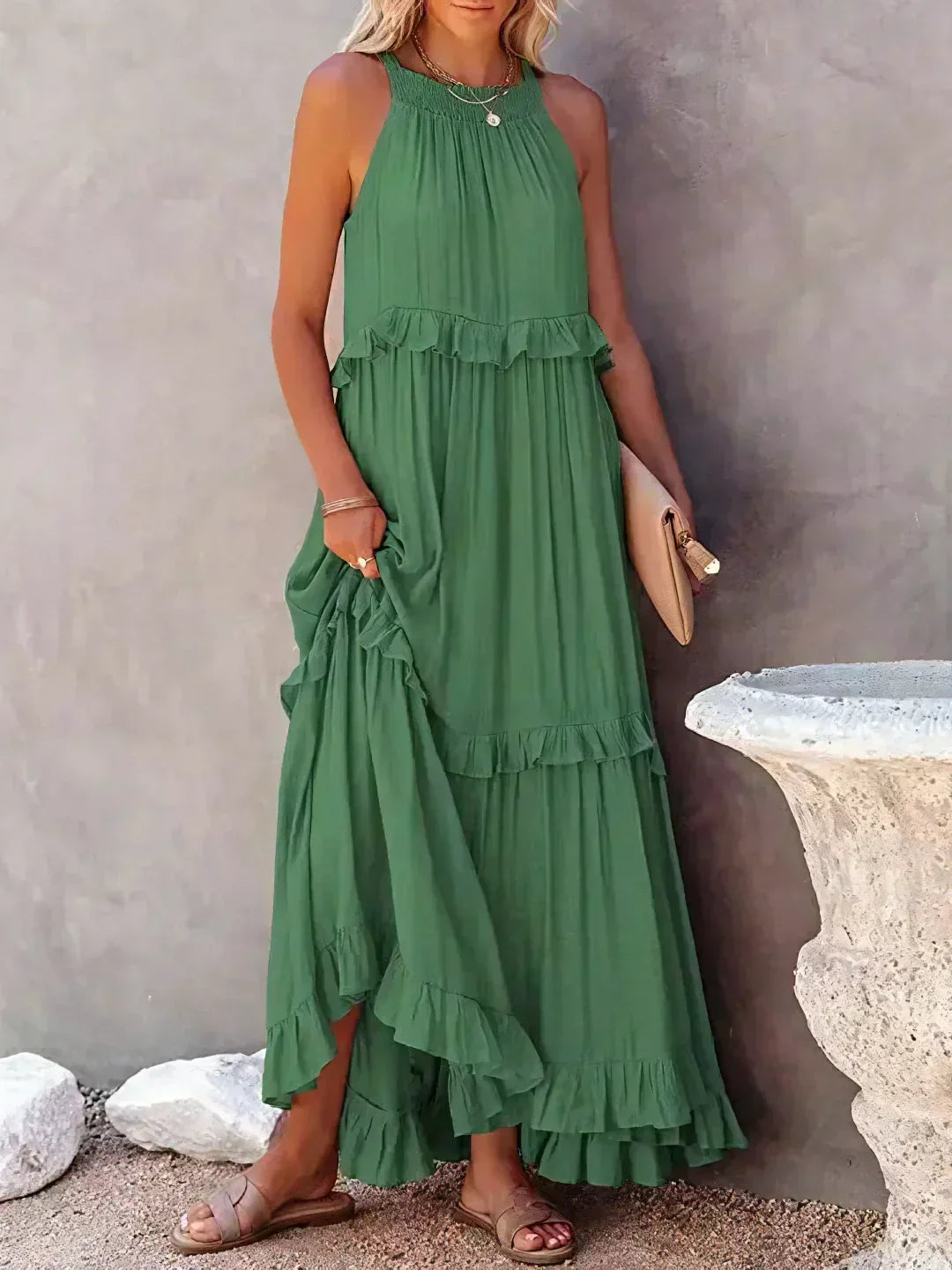 Halter Ruffle Maxi Dress