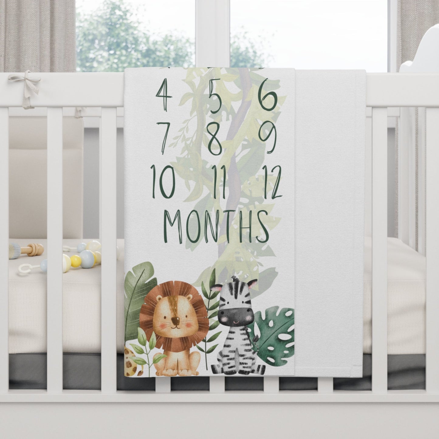 Jungle Themed Soft Fleece Milestone Blanket, Monthly Growth Tracker, Personalized Baby Blanket, Baby Shower Gift, Baby Adventure