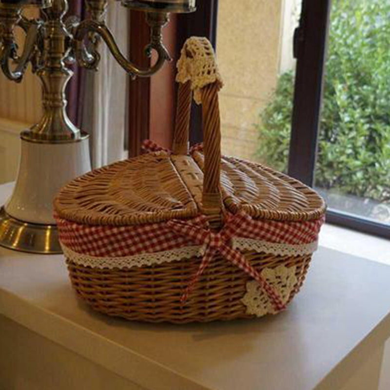 Idyllic Plaid Wicker Fruit Picnic Basket