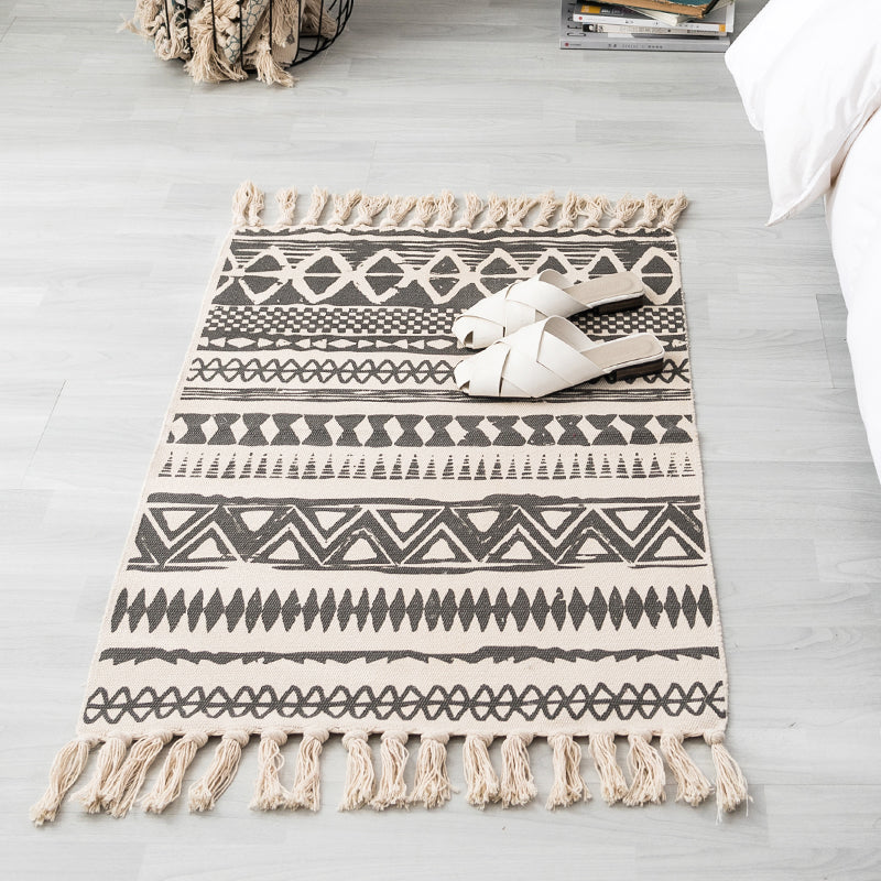 Nordic Cotton and Linen Tufted Handmade Tassel Rug