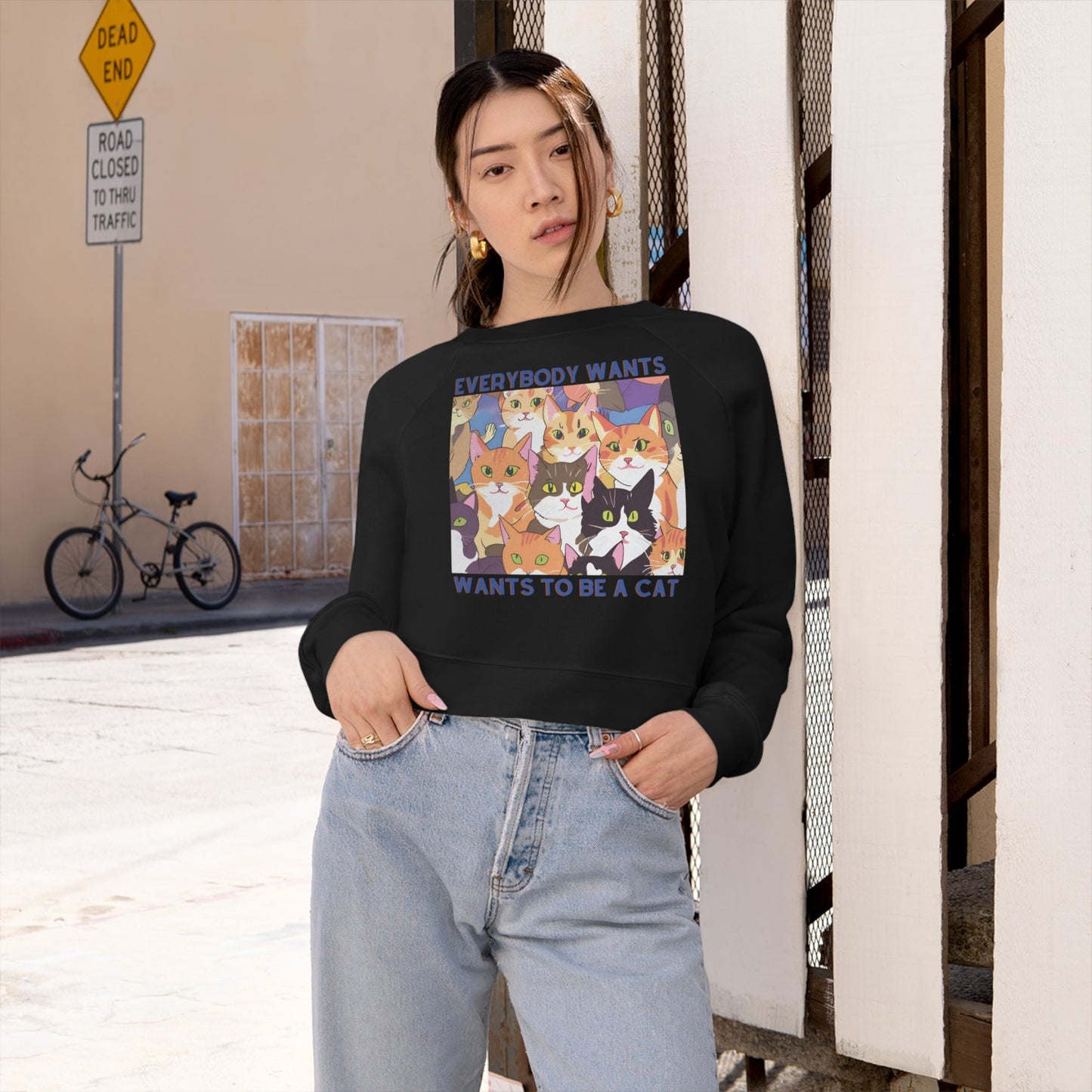 Everybody Wants To Be A Cat Women's Cropped Fleece Pullover