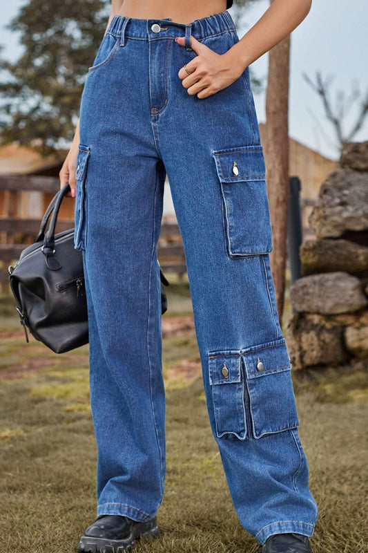 Loose Fit Long Jeans with Pockets