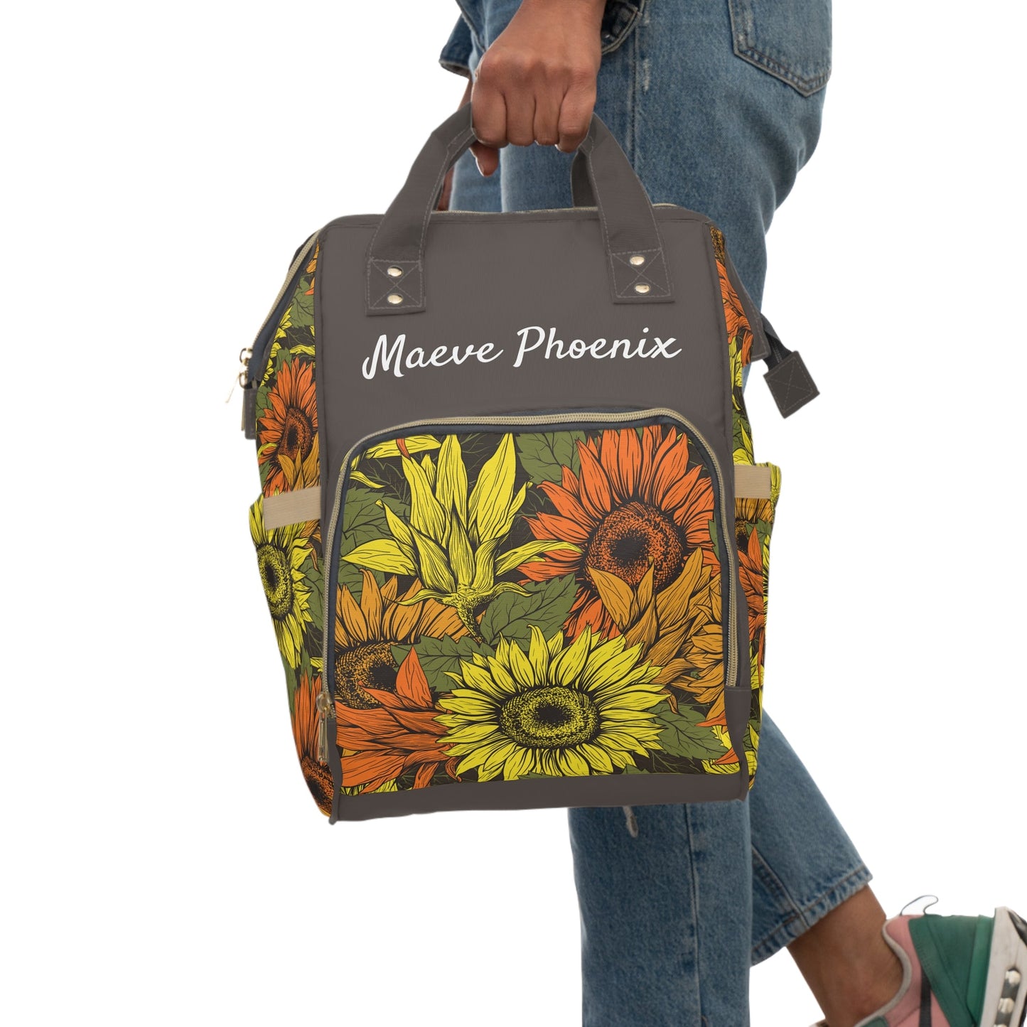 Personalized Bold Sunflower Girls Multifunctional Diaper Backpack, Newborn Gift, Baby Shower Gift, Baby Diaper Bag Nappy Stroller Bag