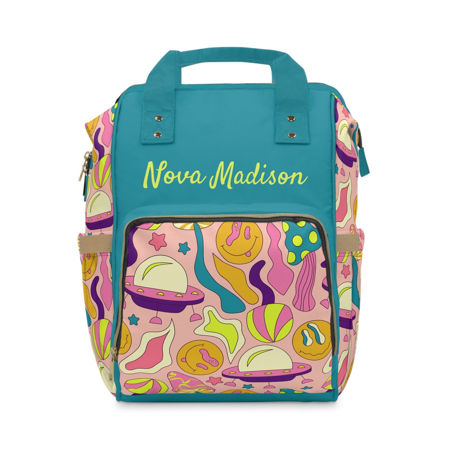 Personalized Colorful Trippy Pink Space Multifunctional Diaper Backpack, Newborn Gift, Baby Shower Gift, Baby Diaper Bag Nappy Stroller Bag