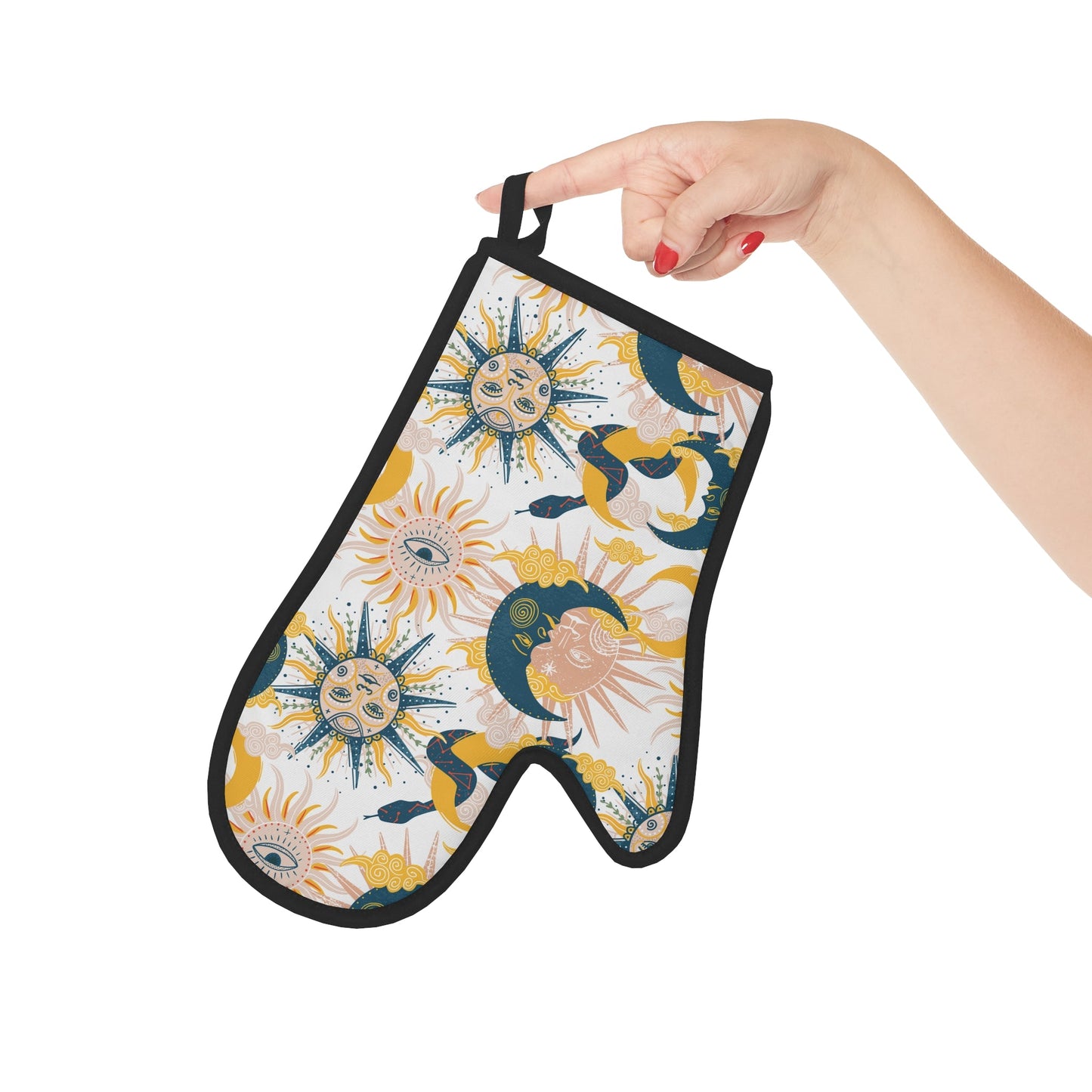 Mystical Sun and Moon Oven Glove, Blue and Yellow