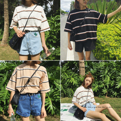 Retro 90s Oversized Striped T-Shirt