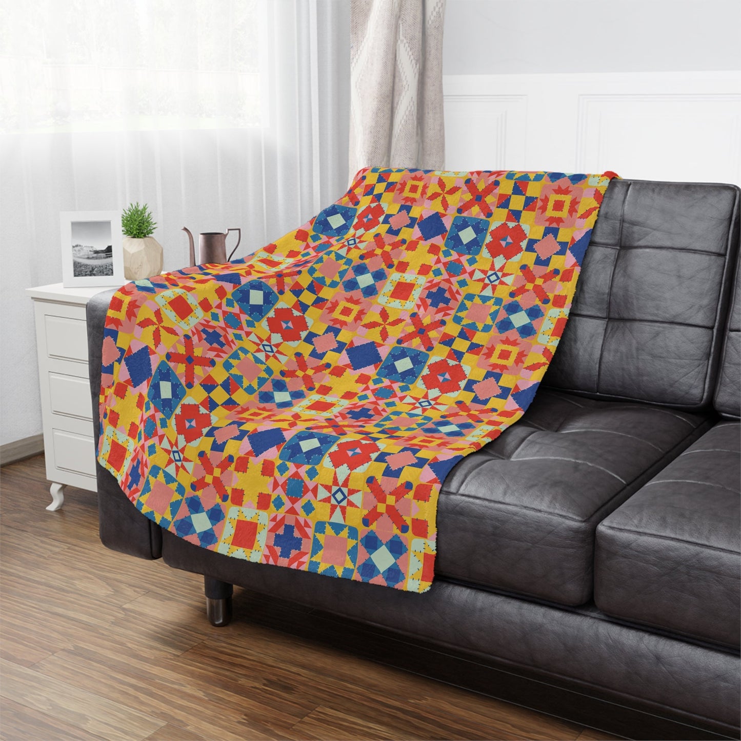 Colorful Patchwork Quilt Print Minky Blanket