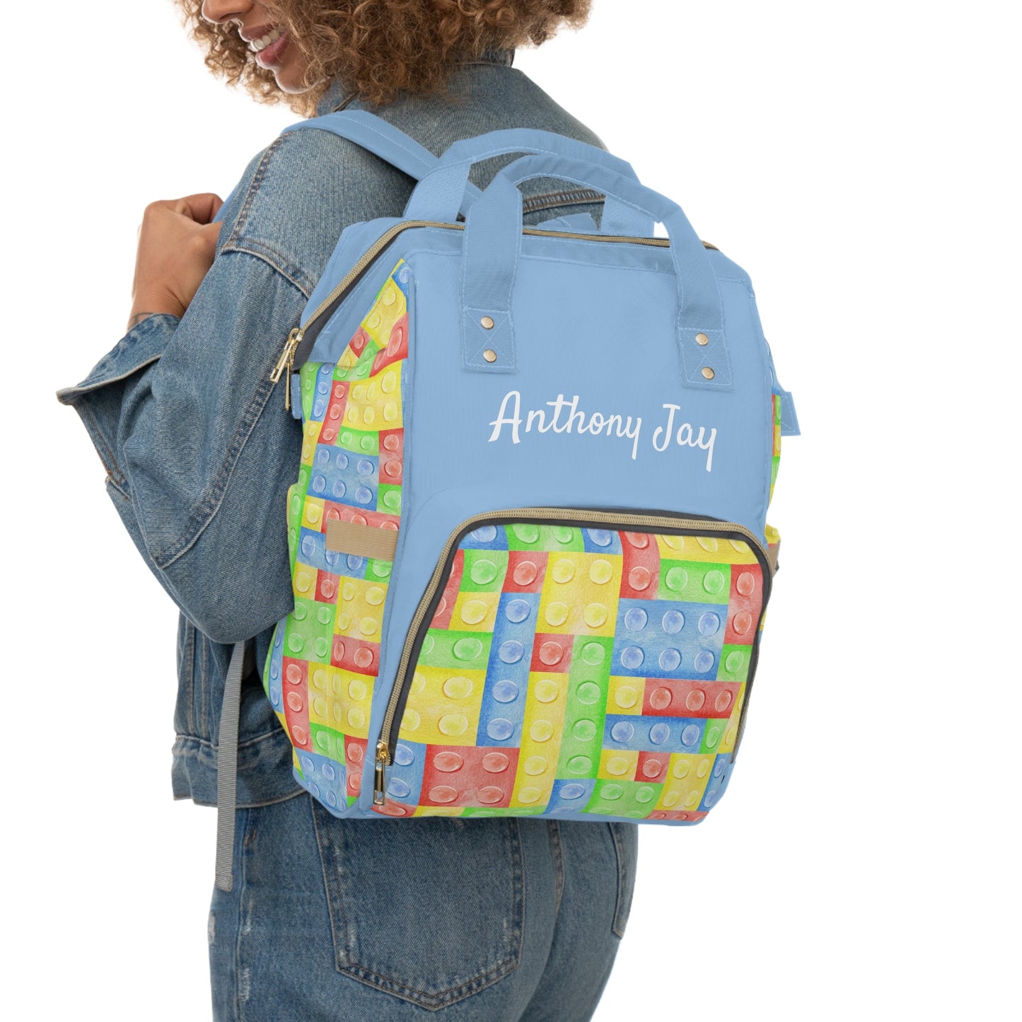 Personalized Colorful Leggo Block Multifunctional Diaper Backpack, Newborn Gift, Baby Shower Gift, Baby Diaper Bag Nappy Stroller Bag