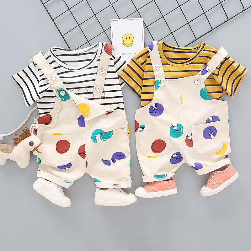 Rainbow Polka Dot Short Sleeve Printed Overall Jumpsuit