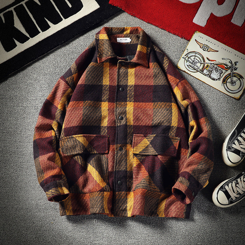 Mid-length Men's Plaid Woolen Jacket