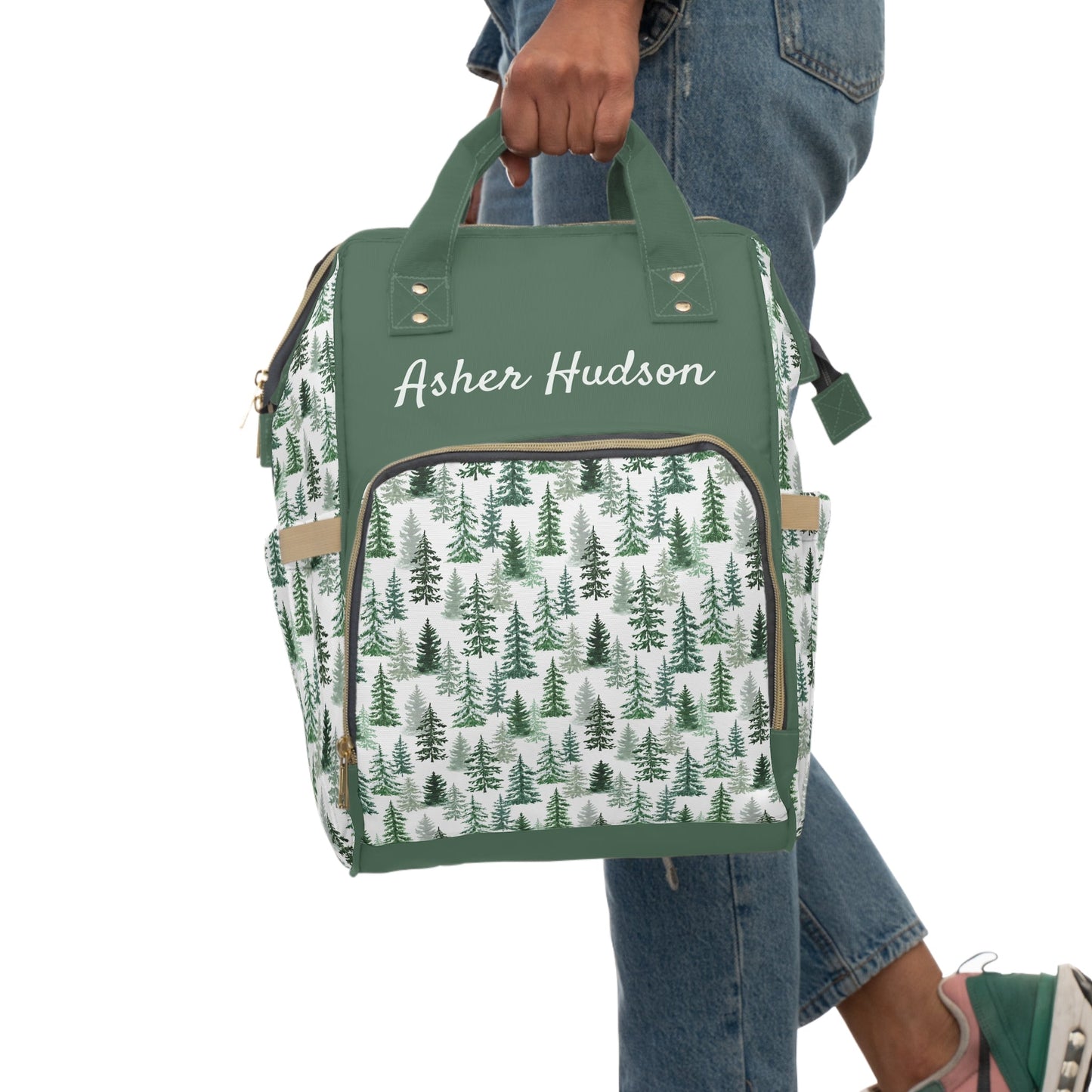 Personalized Green Forest Multifunctional Diaper Backpack, Newborn Gift, Baby Shower Gift, Baby Diaper Bag Nappy Stroller Bag