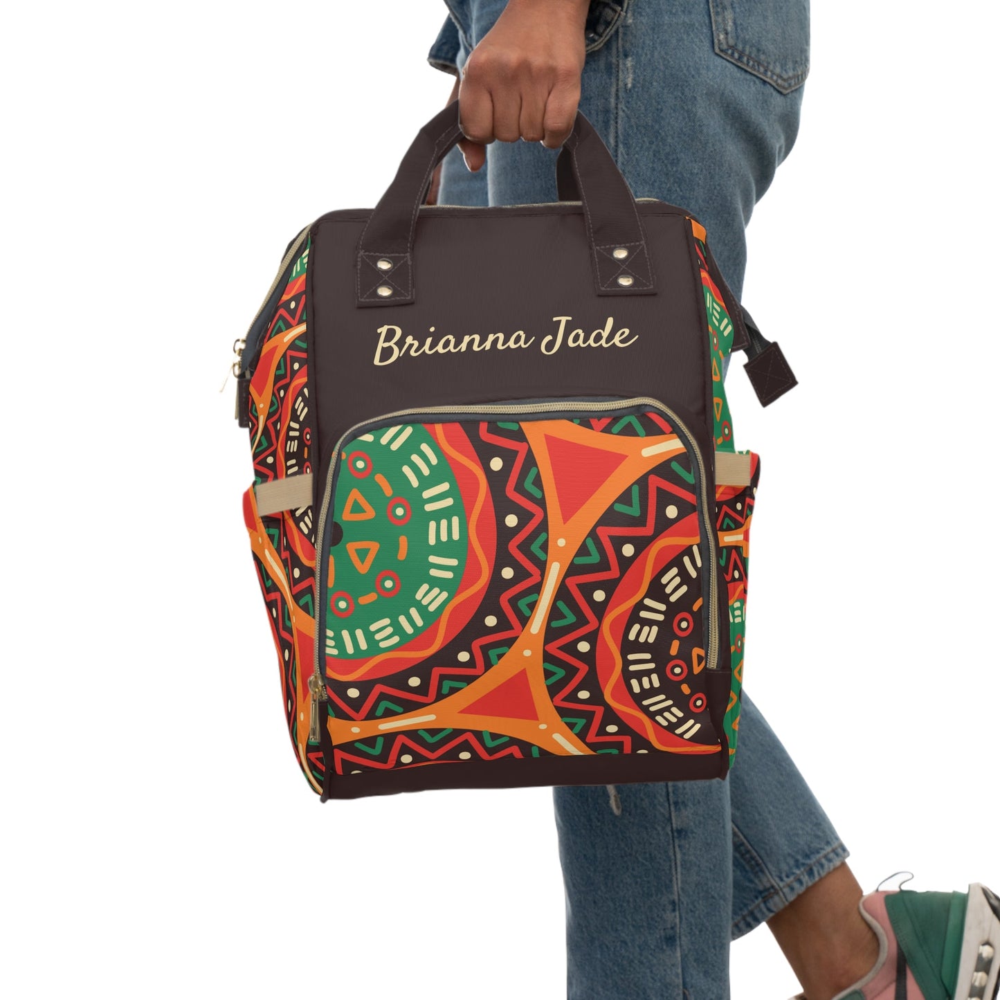 Personalized African Circle Pattern Multifunctional Diaper Backpack, Newborn Gift, Baby Shower Gift, African Backpack