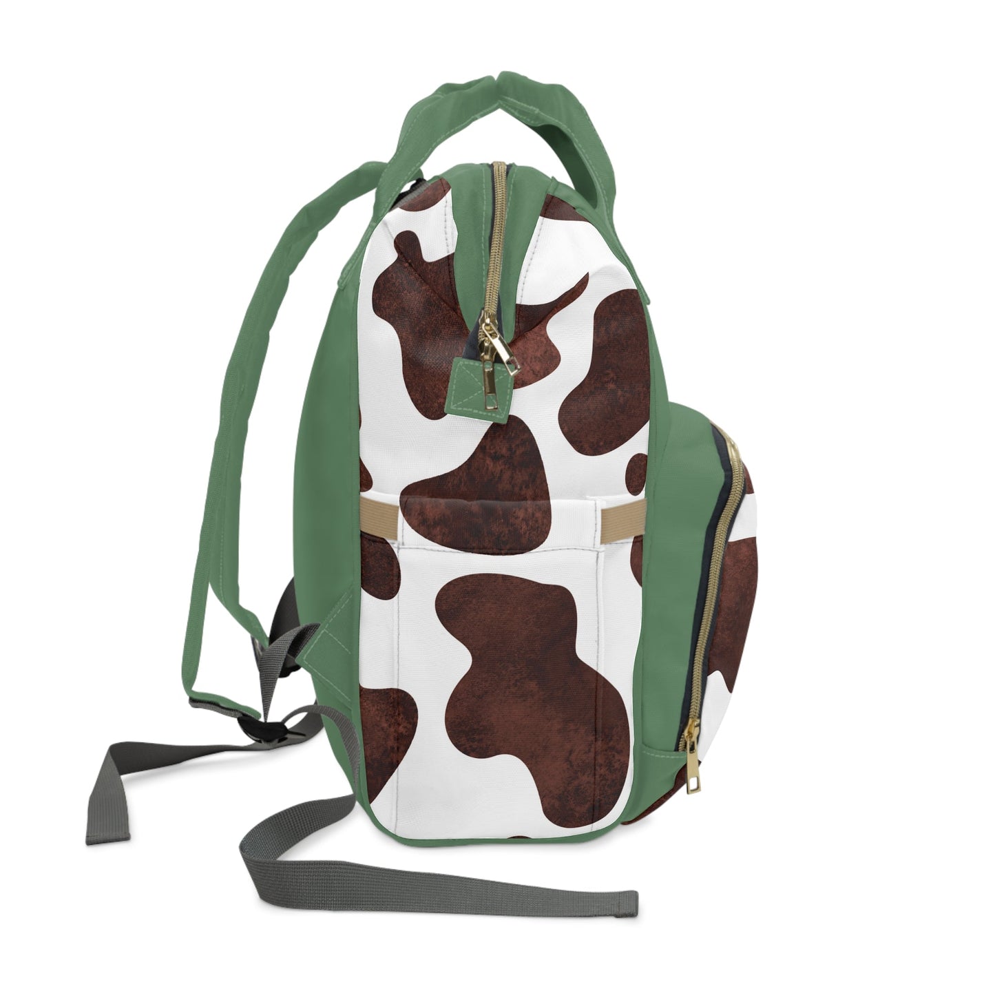 Personalized Green Boys Cow Print Multifunctional Diaper Backpack, Newborn Gift, Baby Shower Gift, Baby Diaper Bag Nappy Stroller Bag