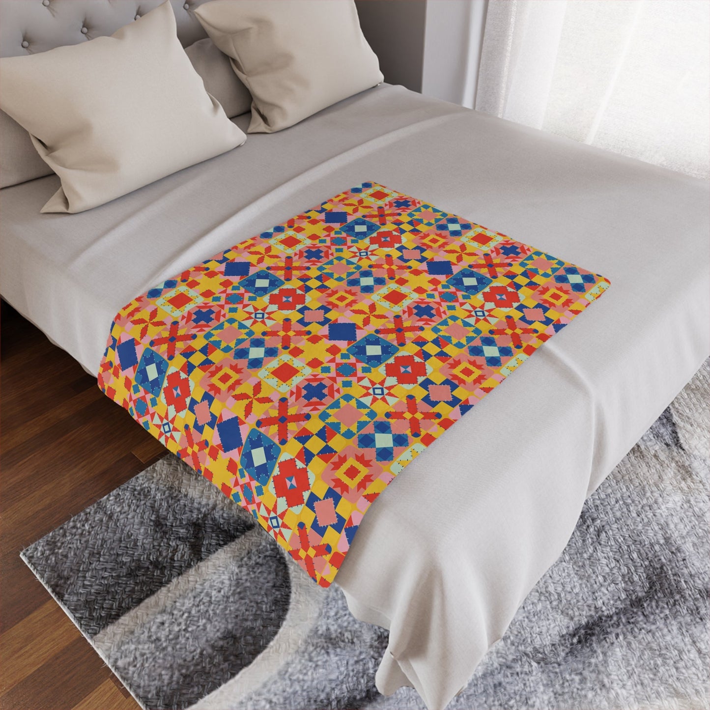 Colorful Patchwork Quilt Print Minky Blanket