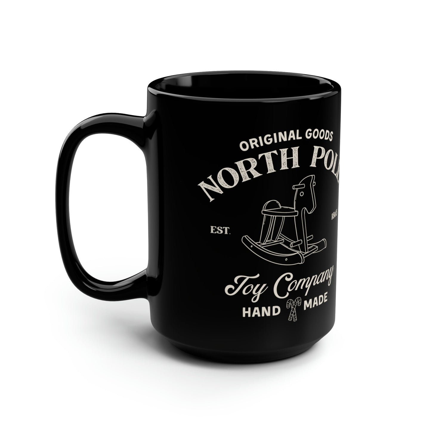 Christmas Black Mug, 15oz, North Pole Toy Company Mug, Edgy Christmas Hot Chocolate Mug