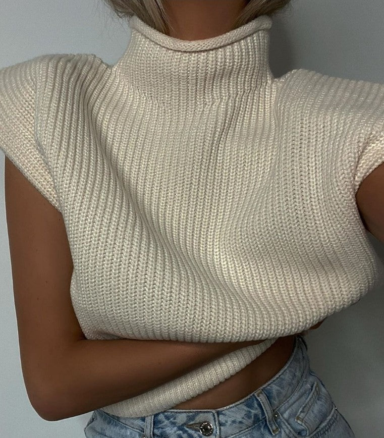 High Neck Knitted Sleeveless Loose Sweater