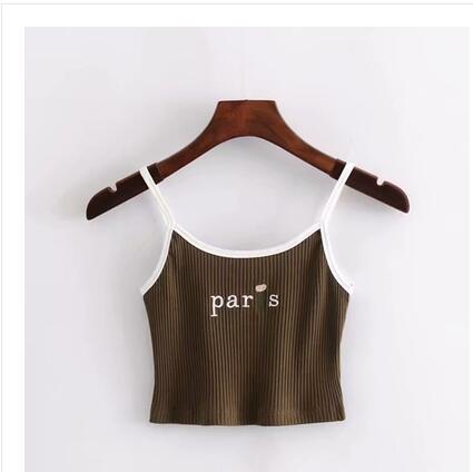 Paris Embroidered Cropped Tank Top Slim Fit