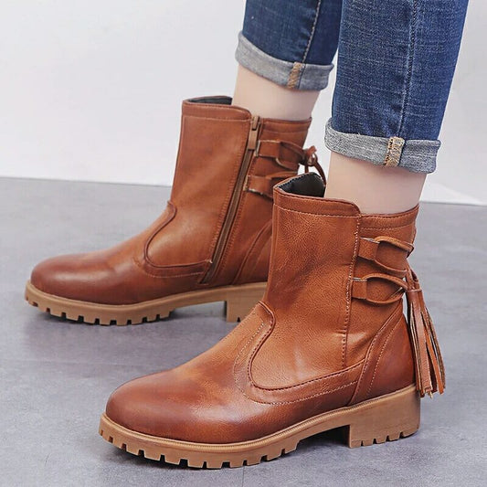 Women's Leather Boots with Tassel