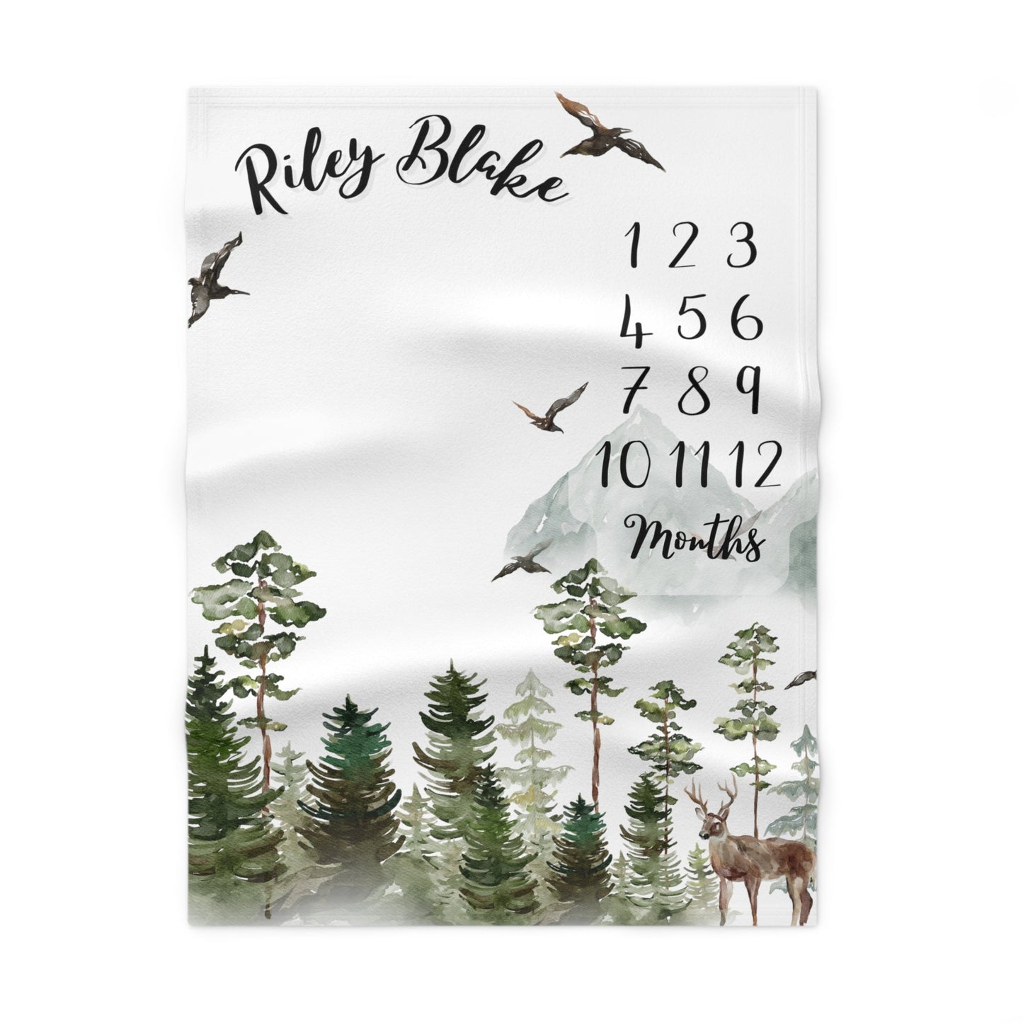 Woodland Forest Soft Fleece Milestone Blanket, Monthly Growth Tracker, Personalized Baby Blanket, Baby Shower Gift