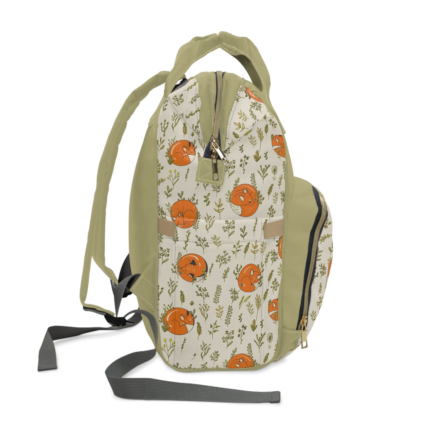 Personalized Botanical Fox Girls Multifunctional Diaper Backpack, Newborn Gift, Baby Shower Gift, Baby Diaper Bag Nappy Stroller Bag