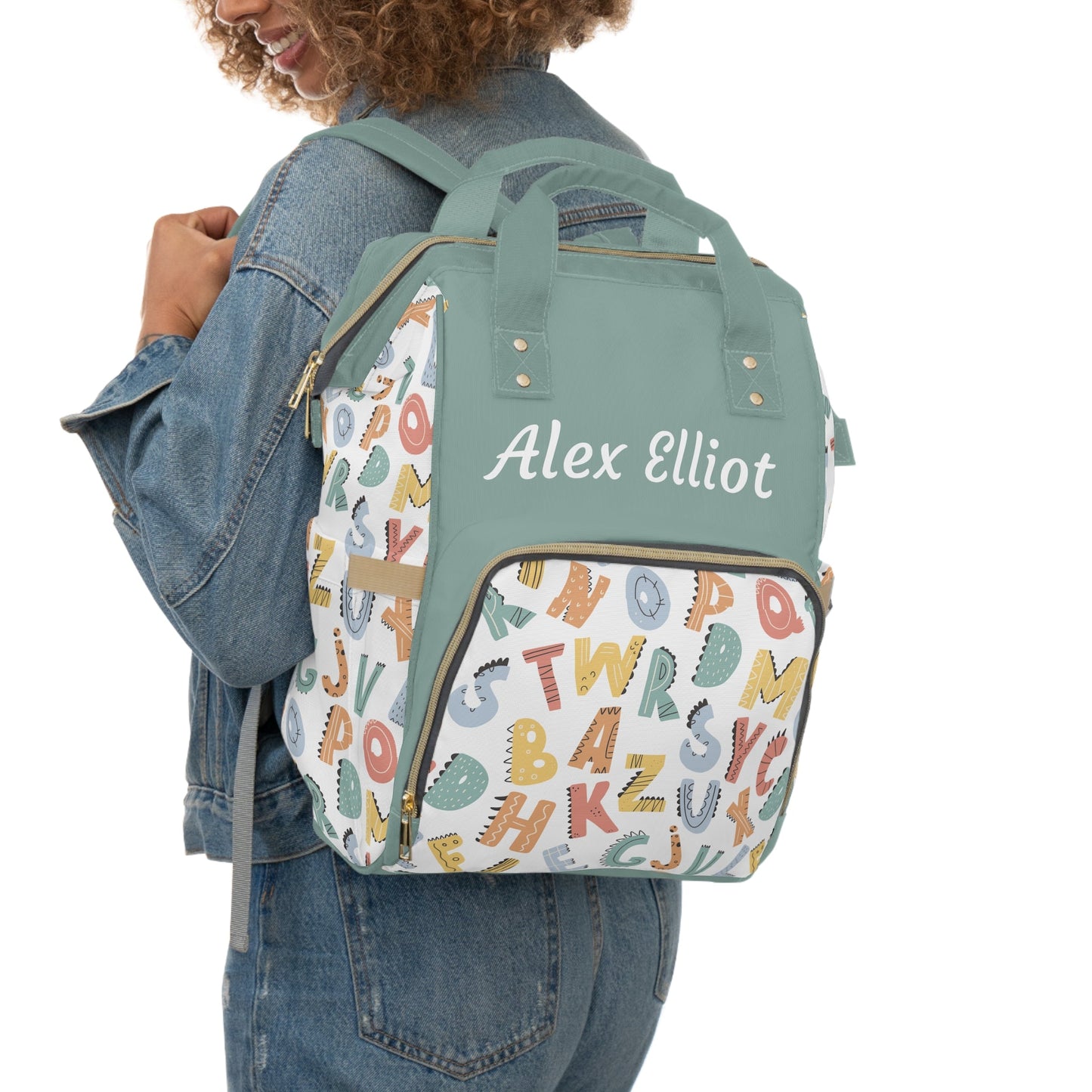 Personalized Alphabet Pattern Multifunctional Diaper Backpack, Newborn Gift, Baby Shower Gift, Alphabet Themed Babyshower