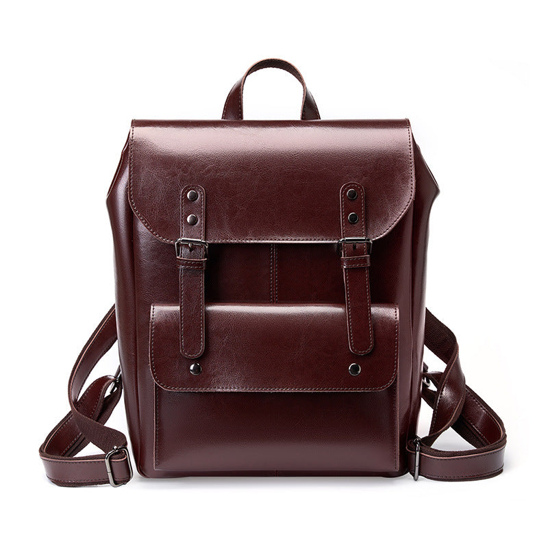 Leather Backpack Women's Wear-resistant Retro