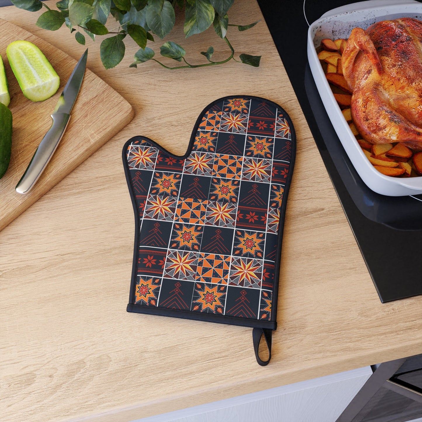 Bohemian Tile Dark Patchwork Oven Glove