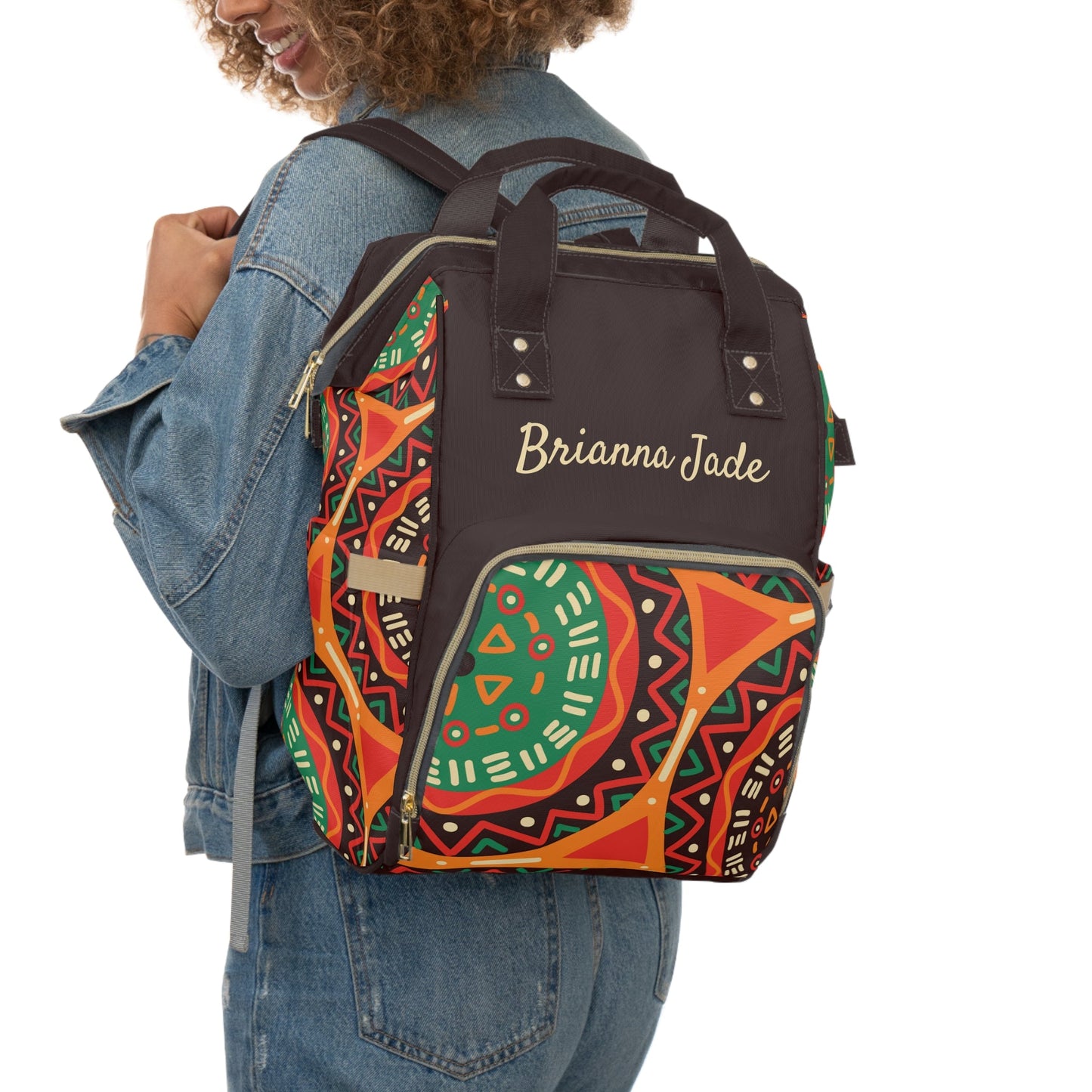 Personalized African Circle Pattern Multifunctional Diaper Backpack, Newborn Gift, Baby Shower Gift, African Backpack