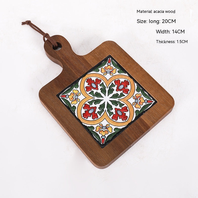 Vintage Solid Wood Tile Handle Potholder