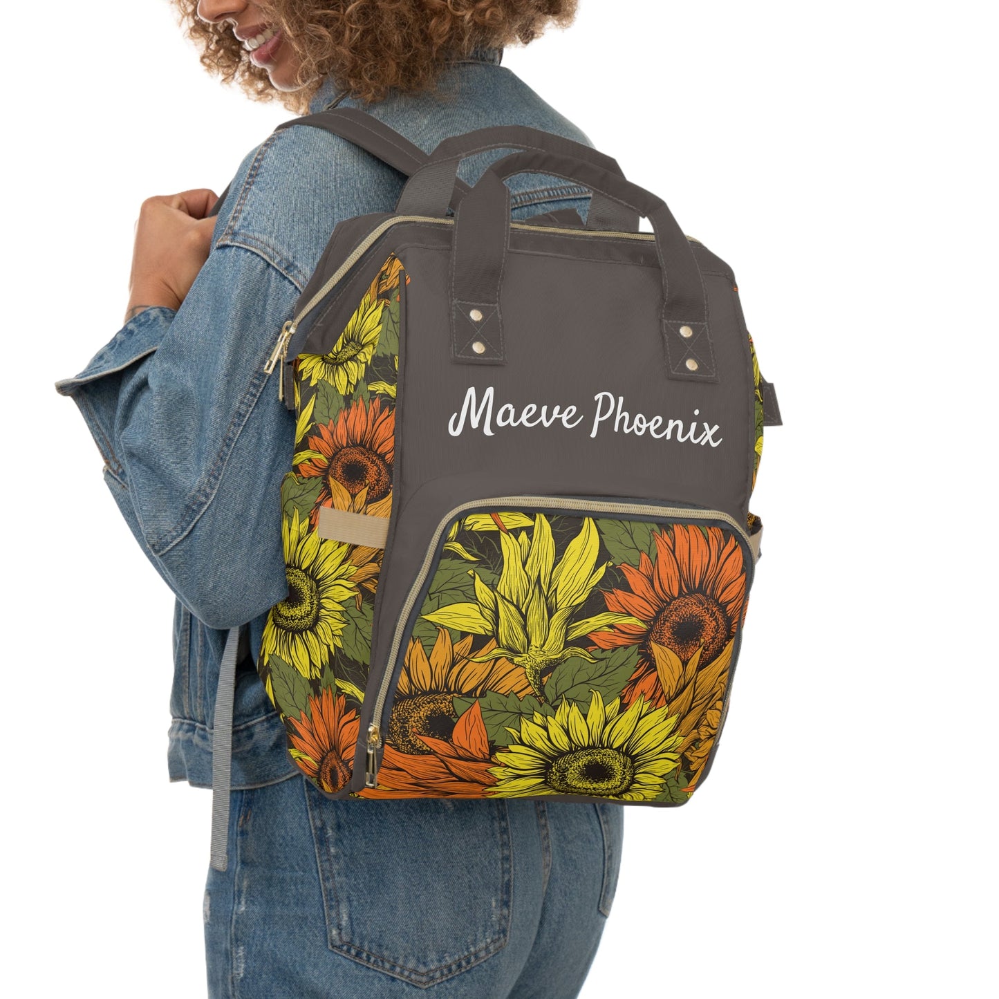 Personalized Bold Sunflower Girls Multifunctional Diaper Backpack, Newborn Gift, Baby Shower Gift, Baby Diaper Bag Nappy Stroller Bag