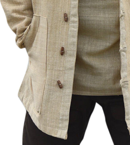 Retro Hooded Long Sleeve Solid Color Casual Jacket