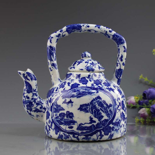 Elegant Blue and White Teapot Home Decoration