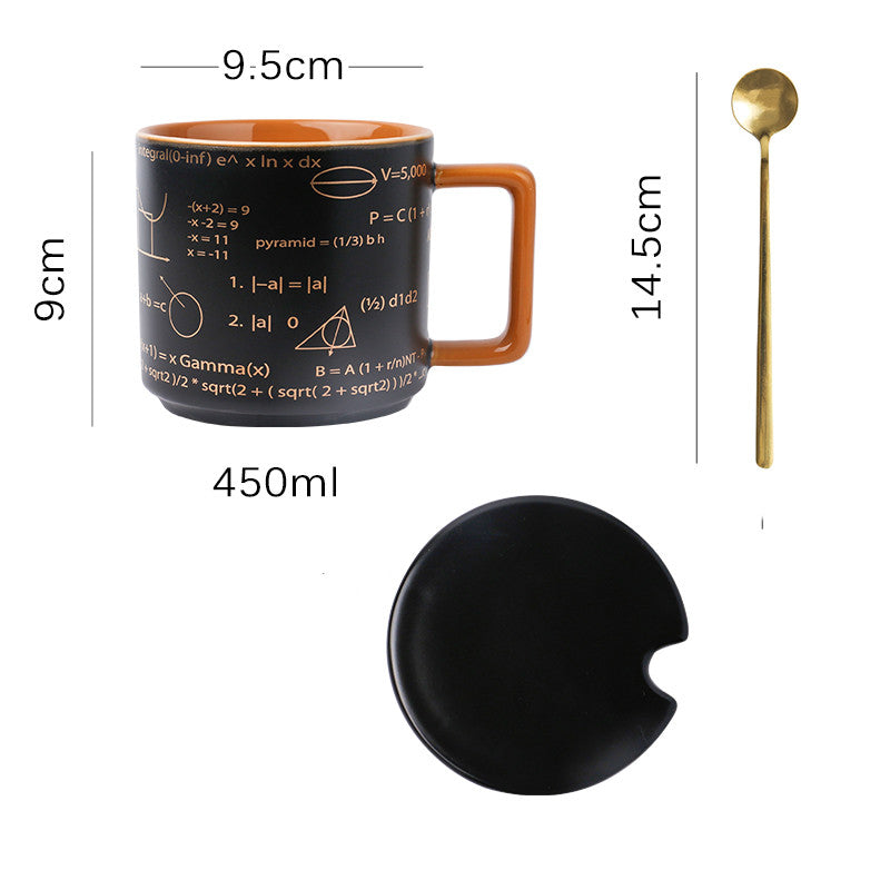 Mug High-Value Black Office Ceramic Mug With Lid and Spoon American