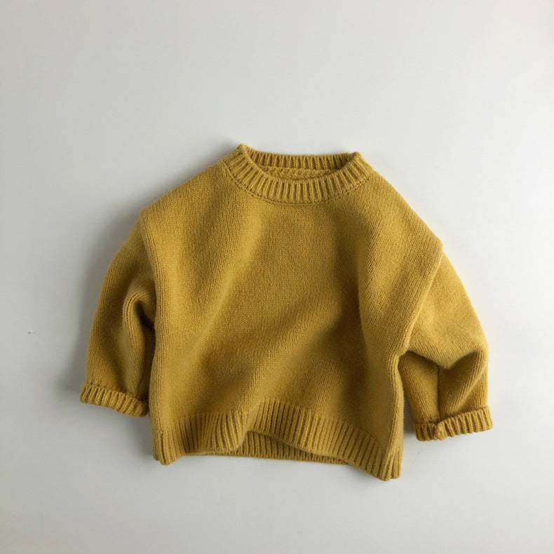 Autumn Winter Pullover Thick Round Neck Children's Knitted Sweater Long Sleeves