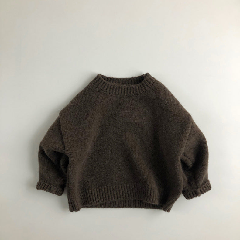 Autumn Winter Pullover Thick Round Neck Children's Knitted Sweater Long Sleeves