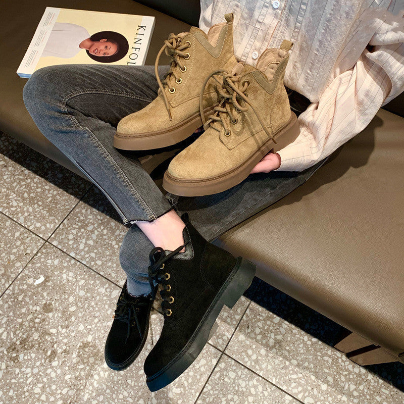 Frosted Short Boots Khaki Plus Cashmere Boots